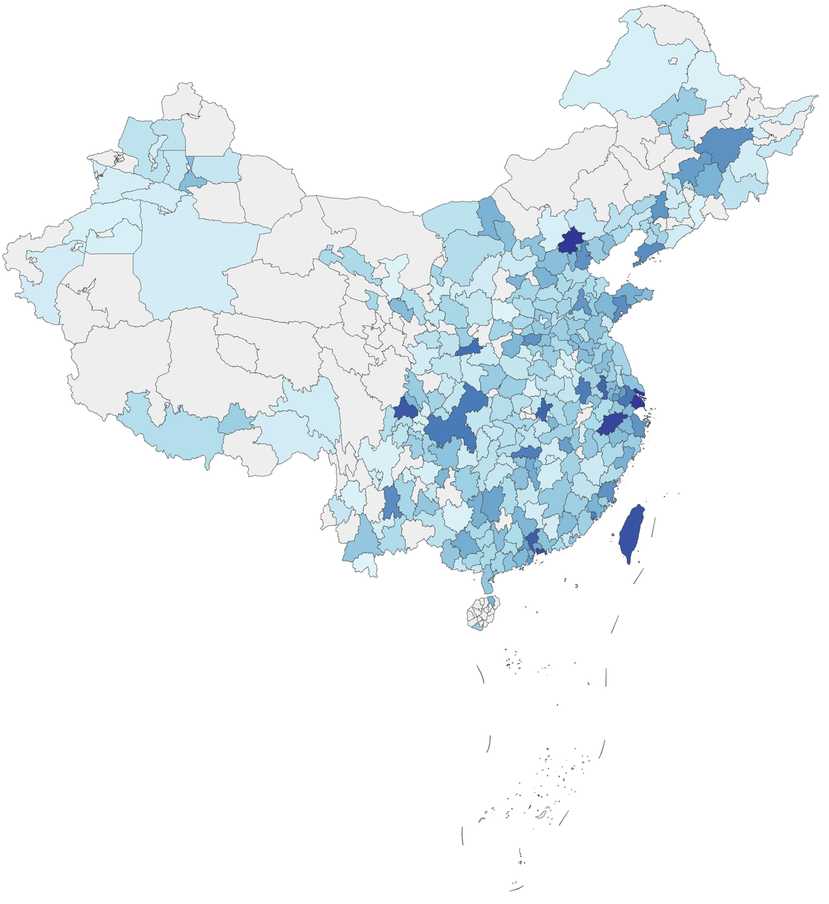 China city influence heatmap